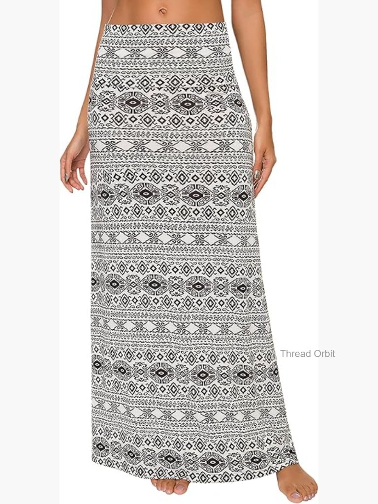Women's Fold-Over Flare Long Maxi Skirt Stretchy High Rise